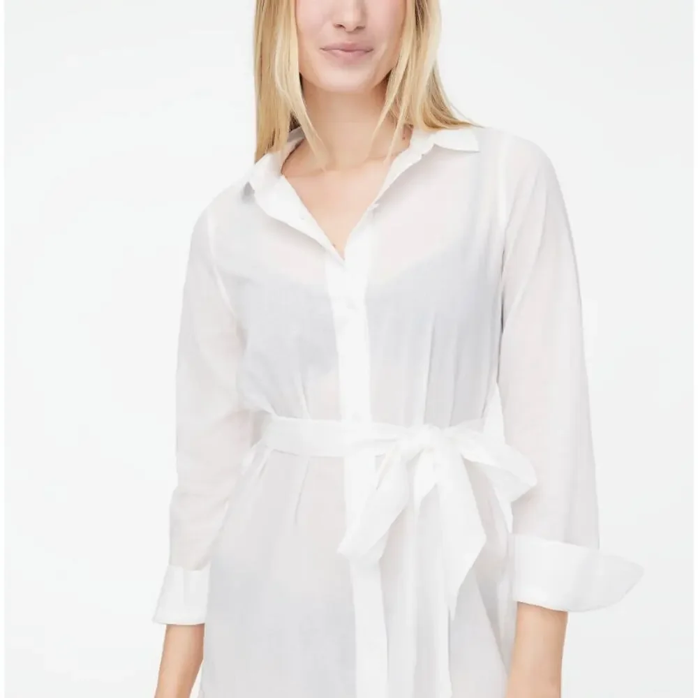 J.Crew Cover-up Shirtdress Sz XS White Semi-sheer Long Sleeve Belted Button Down